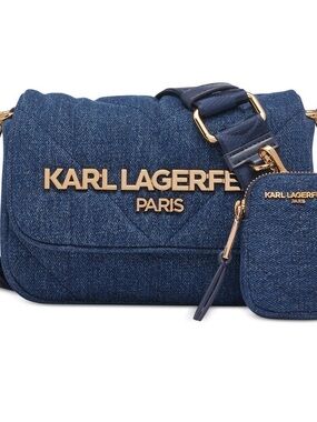 Karl Lagerfeld Denim Quilted Crossbody with Gold Hardware